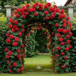 Роза плетистая Алый Триумф купить по цене от 319р. в интернет-магазине «Посадика» с доставкой почтой в в Гаврилов Посаде и по всей России – [изображение №1].